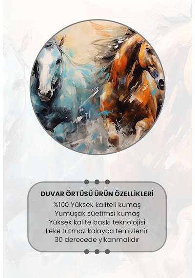 Fırça Darbesi Atlar Desenli Duvar Halısı Duvar Örtüsü Tapestry Süet Dokulu Kumaş