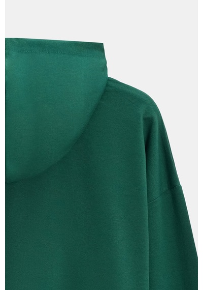 Sââde Kadın Oversize Kapüşonlu Basic Hoodie Sweatshirt Yeşil