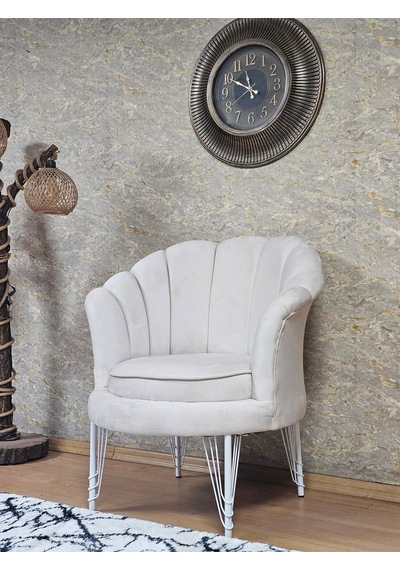 Zafir Tekli İstiridye Beyaz Boyalı Telli Ayak Çay Seti Koltuk Tekli Berjer , Balkon, Salon, Ofis Krem