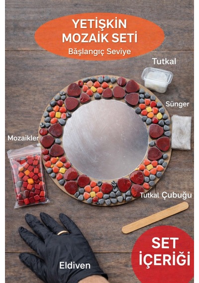 30x30cm Yuvarlak Pleksi Aynalı Yetişkin Mozaik Set Başlangıç Seviye Siyah-kırmızı Tonlar