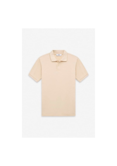 Süvari Bej Slim Düz Nakışlı Pike Düğmeli Polo Yaka Tişört Ts1014000474-bj3