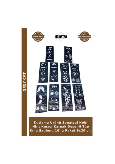 Kutlama Ürünü Sanatsal Hobi Hint Kınası Karışık Desenli Tüp Kına Şablonu 10'lu Paket 8x20 Cm