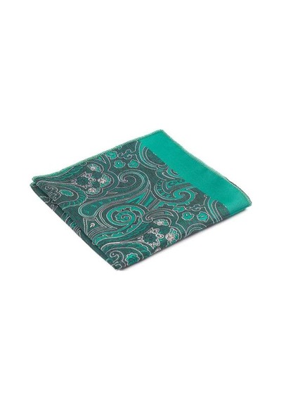 Brianze Bianze Yeşil Beyaz Şal Motif Desen Kravat Mendil Set Yeşil - Beyaz