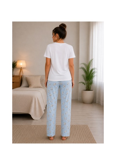 Mixxtrend Kadın Pamuklu Zebra Desenli Pijama Takımı Mavi