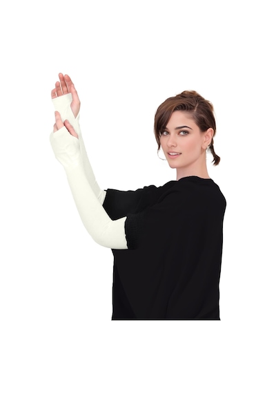 Sonbaharmoda Parmak Geçmeli Penye Esnek Likralı Kolluk 1 Çift Ekru Unisex Ekru