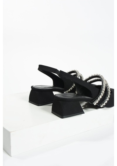 Duxal Shoes Kadın Taşlı Şık Babet-topuklu Ayakkabı-linda Siyah