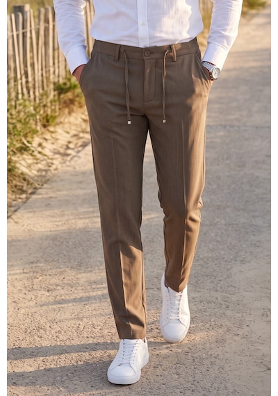 Rizzup Erkek Slim Fit Çizgili Kahve Kumaş Pantolon İpli Esnek Bel Likralı Spor Pantolon 2700240 Rizzup Erkek Slim Fit Çizgili Kahve Kumaş Pantolon İpli Esnek Bel Likralı Spor Pantolon 2700240