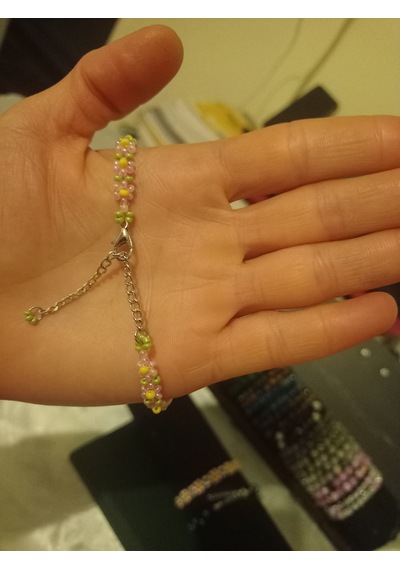 Kum Boncuk Papatyalı Bileklik Pembe