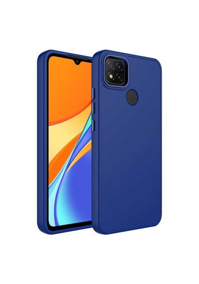 Xiaomi Redmi 10a Kılıf Metal Çerçeve Ve Buton Tasarımlı Silikon Zore Luna Kapak Sierra Mavi