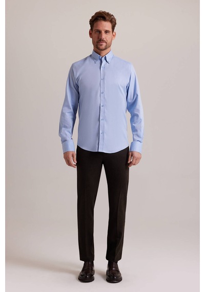 Erkek Mavi Slim Fit Uzun Kol Desenli Gömlek
