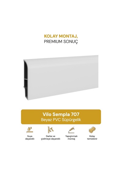 Vilo Sempla 707 Beyaz Pvc Süpürgelik 240cm Kolay Montaj - Suya Ve Çizilmeye Dayanıklı