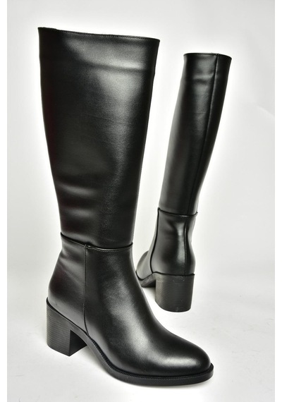 Fox Shoes T820076009 Siyah Kalın Topuklu Kadın Çizme Siyah