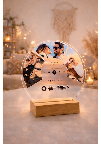 Photonom Kişiye Özel Sevgiliye, Arkadaşa Spotify Barkodlu Hediyelik Şeffaf Plak Yuvarlak Renk-Ürün-Şeffaf-Pleksi