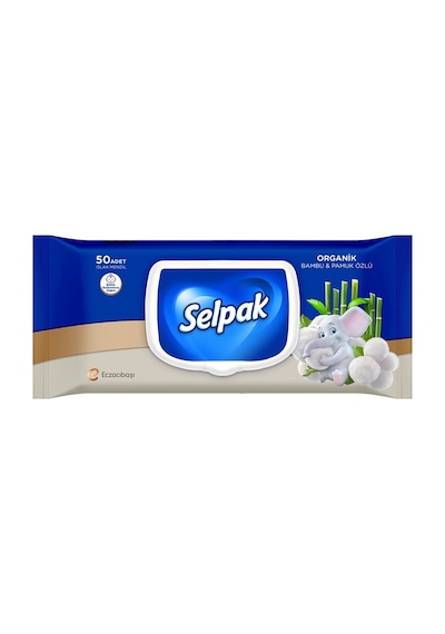 Selpak Organik Bambu Özlü & Pamuk Özlü Islak Mendil 50'li 4'lü Paket Tekli