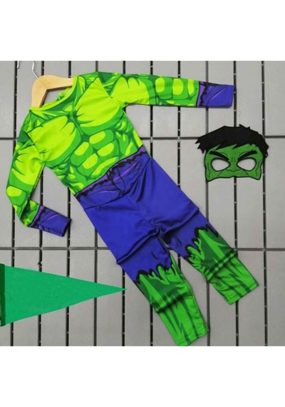 Tekstilline Erkek Çocuk Yeşil Maskeli Hulk Kostümü Renkli