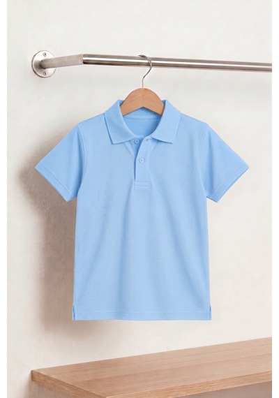Nacar Store Unisex Çocuk Polo Yaka Kısa Kollu Lakost Tişört Okula Dönüş Bebk Mavi