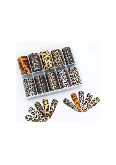 10lu Tırnak Süsleme Folyosu Leopar Dizayn Nail Art Transfer Folyo