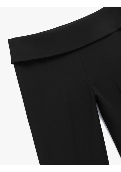 Koton Slim Fit Beli Kat Detaylı İspanyol Paça Pantolon Siyah 6wak40040pw Siyah