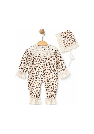 Genel Markalar Bebek Leopar Desenli Tulum + Şapka Çok Renkli Çok Renkli