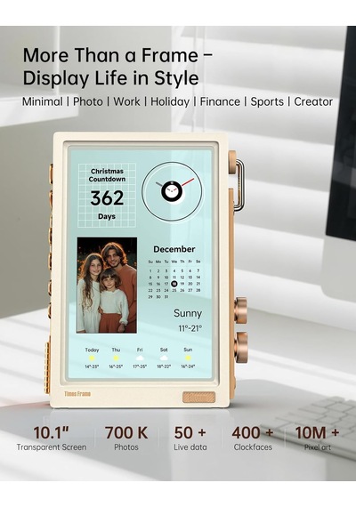 Times Frame-10.1 İnç Dijital Resim Çerçevesi Şeffaf Ips Akıllı Linux Os Rgbled Döner Düğme Wifi 64gb 400+saat Y Diğer