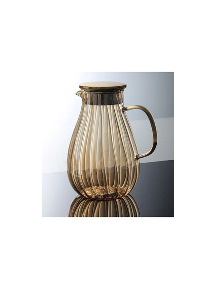 Morponi Borosilikat Cam Papatya Model Amber Sürahi 1800 Ml & 6 Adet Bardaklı