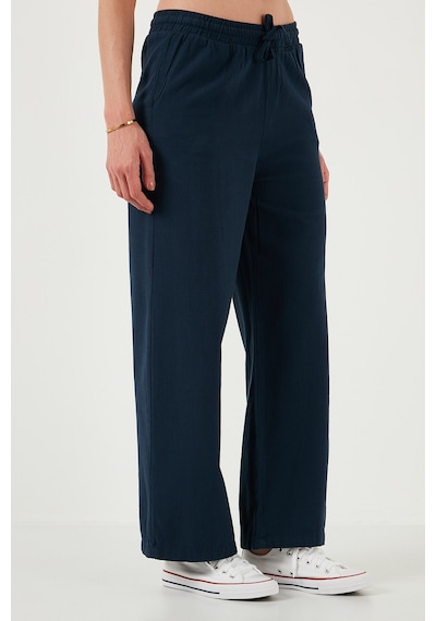 Lela Pamuklu Relaxed Fit Yüksek Bel Bol Paça Bayan Pantolon 668Yp5118 Lacivert