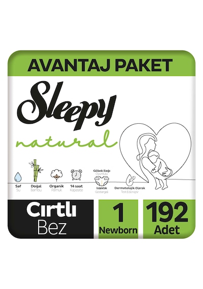 Sleepy Natural Avantajlı Paket Bebek Bezi 1 Numara Newborn 192 Adet