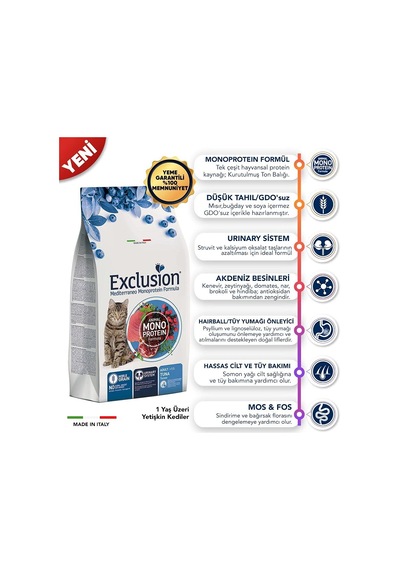 Monoprotein Ton Balıklı Narlı Ve Yaban Mersinli Düşük Tahıllı Yetişkin Kedi Maması 1,5 Kg