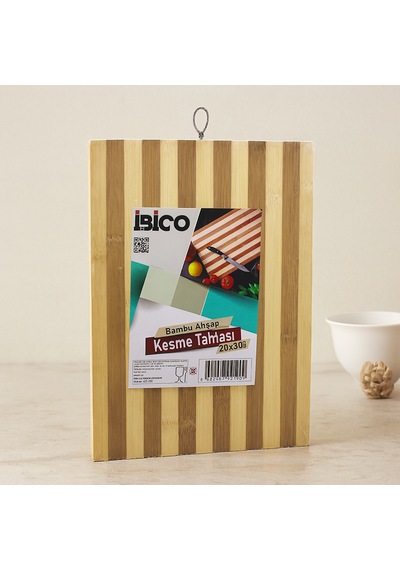 Bambu Kesme Tahtası 20x30x1.3 Cm - Beyaz Çizgili Metal Kulplu Belirtilmemiş
