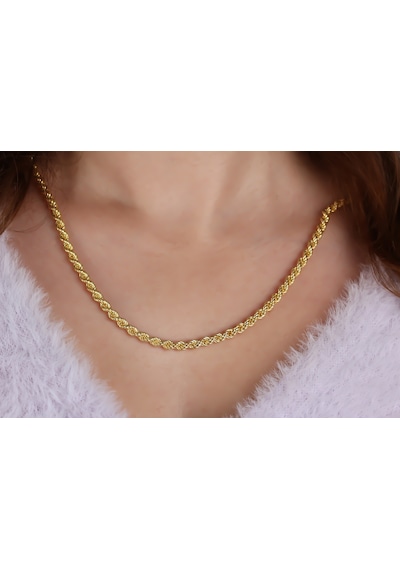Glorria Gümüş 4 Mm Halat Burgu Zincir Kolye Sarı
