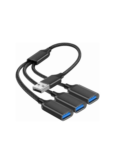 Lunatic 1261 Usb Çoklayıcı 3 Port Hub Adaptör 3.0 Ve 2.0 Örgülü Çevirici Kablo Çoğaltıcı