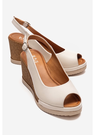 Luvishoes Helına Krem Hakiki Deri Kadın Dolgu Topuklu Sandalet