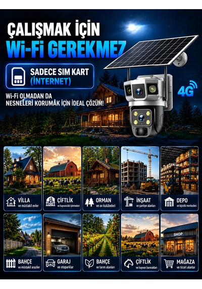 4g Sım Kartlı 6mp Solar Güvenlik Kamerası Çift Lens Ptz 360 Uzaktan İzleme Hareket Algılama Gece Görüşü Ip66 Dış Mekan Kamera