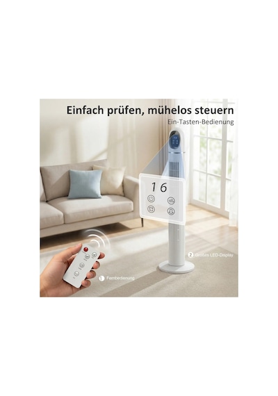45w Kule Tipi Vantilatör Uzaktan Kumandalı, Dokunmatik Led Ekranlı, 3 Modlu Sessiz Vantilatör