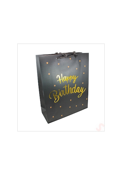 Happy Birthday Siyah Karton Çanta, 32 X 26 X 10 Cm - 1 Adet