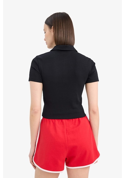DeFacto Coool Fitted Polo Yaka Baskılı Ribana Kısa Kollu Siyah Tişört D1095AX25SMBK81