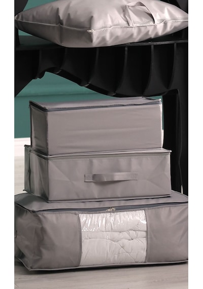 5'li Set 53 X 44 X 21 Cm Baza Altı & Dolap İçi Organizer, Yorgan & Yastık Düzenleyici Hurç Gri
