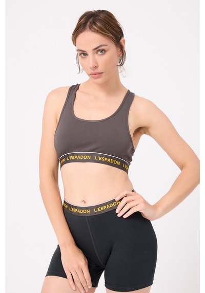 Racer Crop Top Racer Back Crop Top-3285 Kömür Gri Kahve