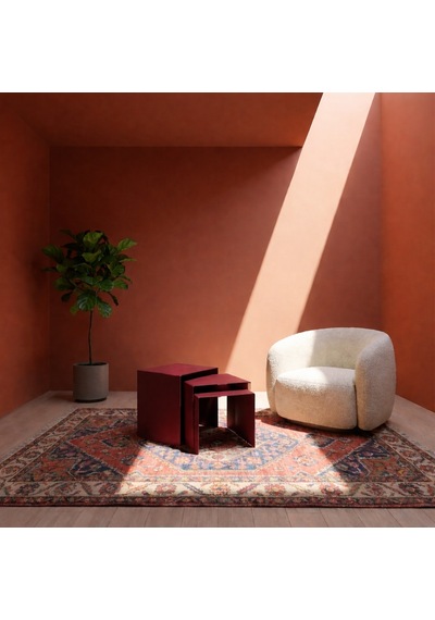 Modern Metal Zigon Sehpa Seti Minimal Tasarım İç İçe Geçen Yan Sehpa 3 Lü Set Bordo
