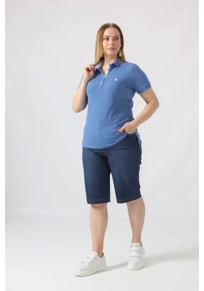 Moda Berray 21305 Kısa Kollu Büyük Beden Lacoste Kumas T-shirt İndigo İndigo