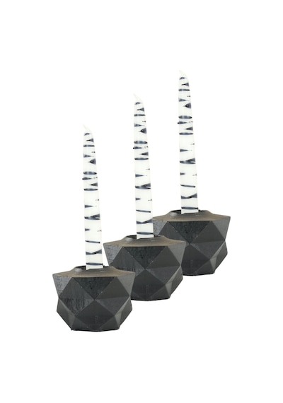Mumluk Şamdan 3 Adet Tealight Ve İnce Mum Uyumlu Prizma Model - Siyah