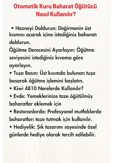 Kspg 4810 Otomatik Ayarlanabilir Tuz Karabiber Baharat Değirmeni Baharat Öğütücü Kırmızı