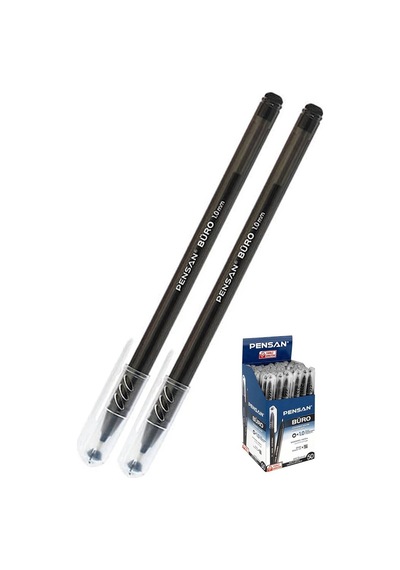 Siyah Tükenmez Kalem 1.0mm 2 Adet Pensan Büro Tipi Ballpoint Büro Plastik Kapaklı Tükenmez Kalem Siyah
