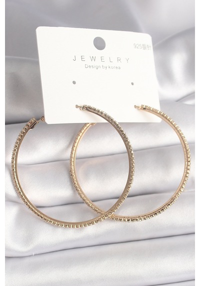 Pirinç Gold Renk Zirkon Taşlı Halka Model Kadın Küpe Altın 47499849