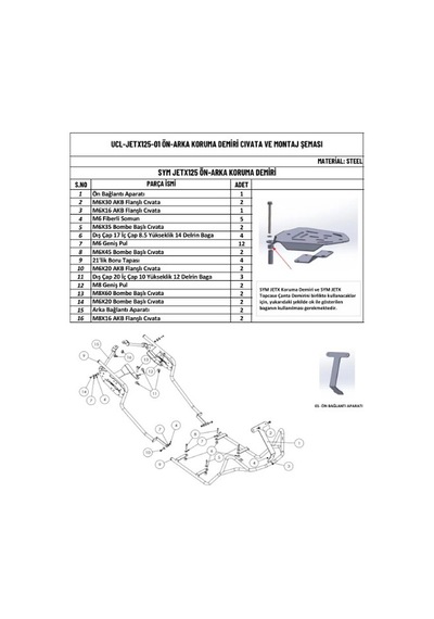 Sym Jet X Etraf Tam Koruma Demiri Yan Çanta Bağlantılı