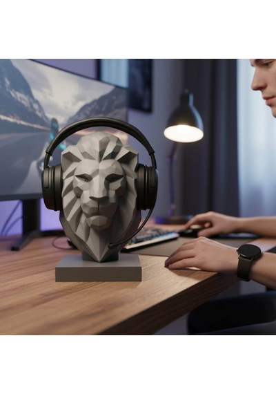 Happy3dworld Aslan Büstü Kulaklık Standı, 3d Baskı Low Poly Geometrik Dekor