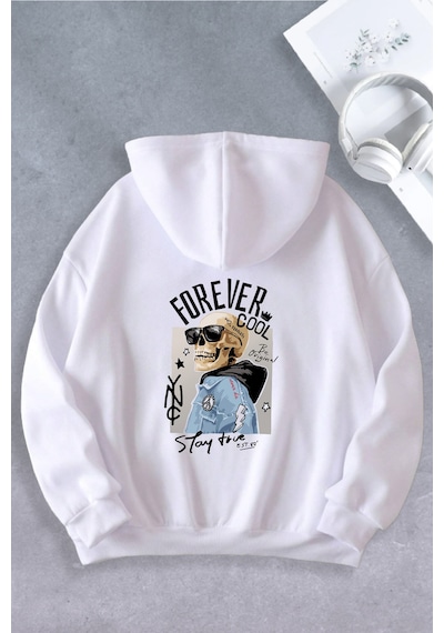 Nevermind Unisex Kadın Erkek Forever Cool Oversize Sweatshirt 2 İ Beyaz
