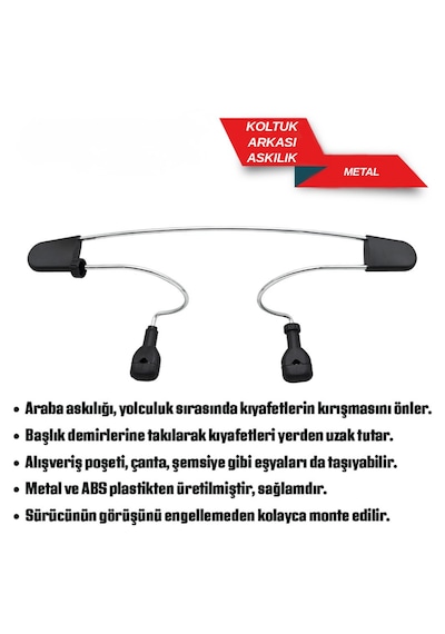 Araç İçi Oto Koltuk Arkası Metal Elbise Askılığı Kıyafet Askısı Kırışıklık Önleyici Tasarım Metal Askılık Abs Plastik