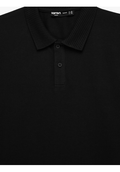 Koton Pamuklu Kısa Kollu Pike Kumaş Düğmeli Polo Yaka Slim Fit Tişört Siyah 6sam10293mk