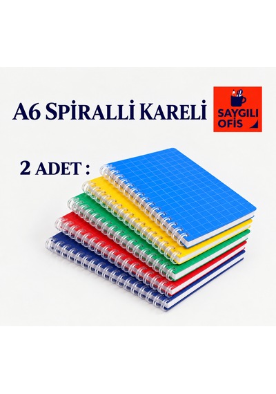 Spiralli Pp. Kapak Ödev Defteri A6 60 Yaprak Kareli Not Defteri Telli 2 Adet Çok Renkli